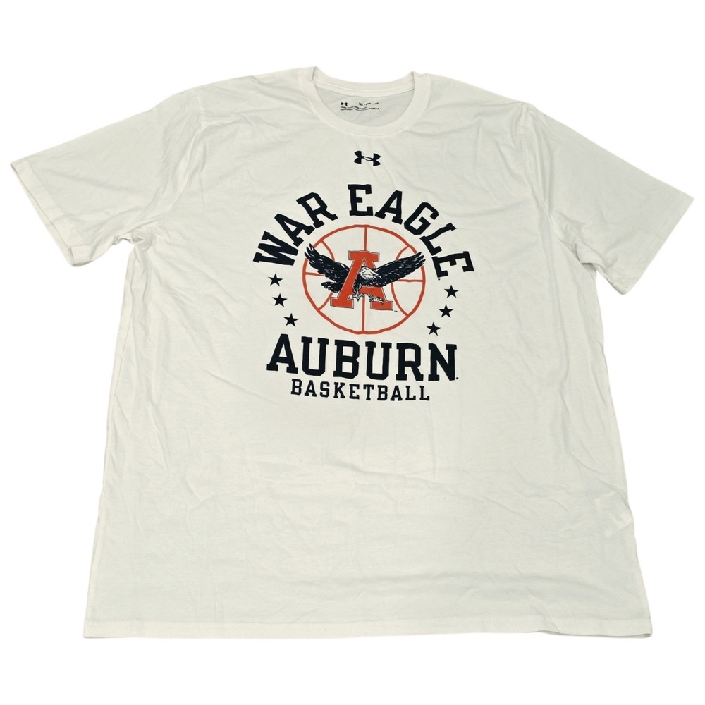 Under Armour Auburn Tigers Basketball T-Shirt Men's 2XL War Eagle HeatGear White